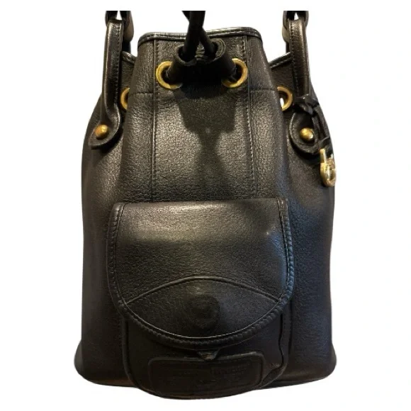 VINTAGE DOONEY & BOURKE BLACK LEATHER BUCKET BAG PURSE - Picture 2 of 10